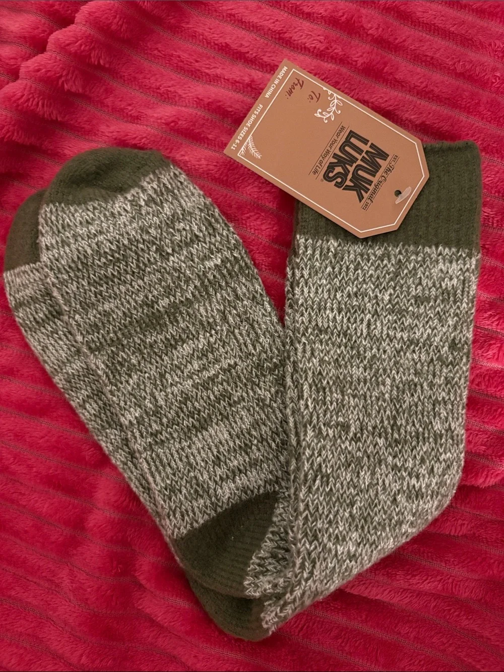 Muk Luks Marled Olive Green &  Gray Crew Socks Size 6-11